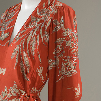 red evening dress by New York Dress Institute, dress detail