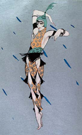 illustration of a dancer in a fitted costume with rain drops coming down